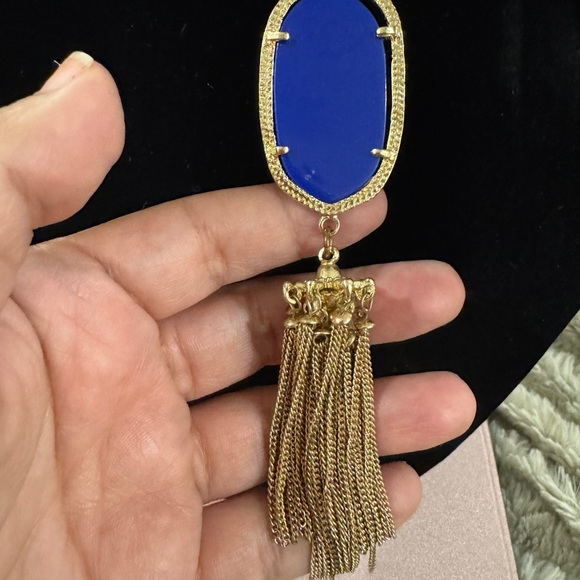 Gold-Tone Statement Necklace with Royal Blue Pendant & Tassel - Picture 4 of 5